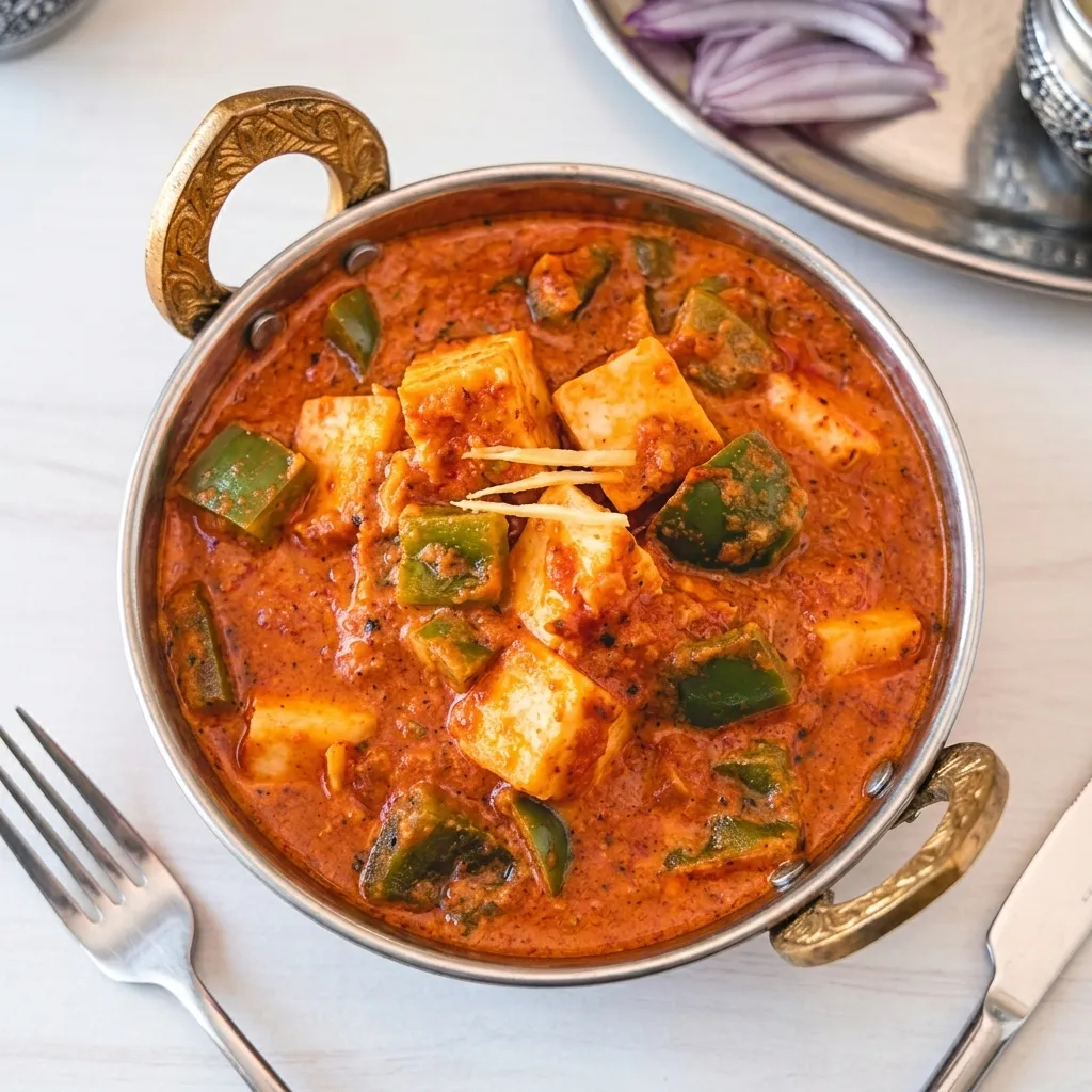 Kadhai paneer with bell peppers and fresh roti at Indian Tales in Northeast Calgary